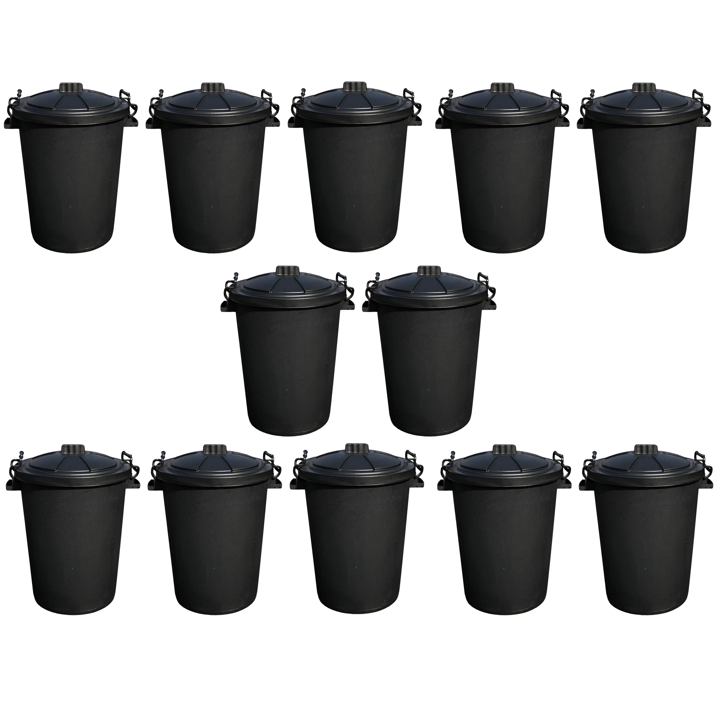 JMS we create smile 50 Litre 50L Large Heavy Duty Plastic Bin Dustbin Storage Unit with Locking Lid for Home Garden Rubbish Waste Animal Feed (12, Black Bin)