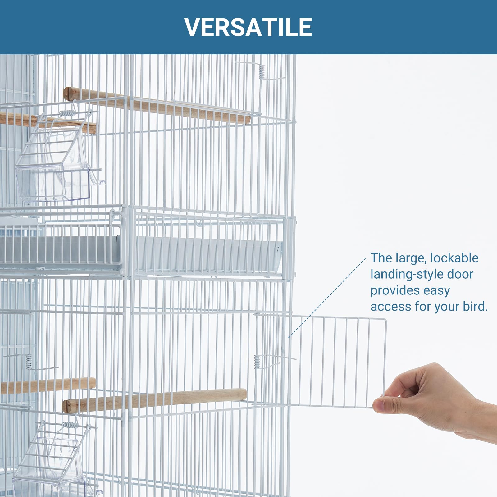 Magnifique volière pour Oiseaux – Cage Blanche en métal avec perchoirs, échelles, Plateau Amovible et roulettes – pour perroquets Moyens, perruches, inséparables, canaris – Robuste,