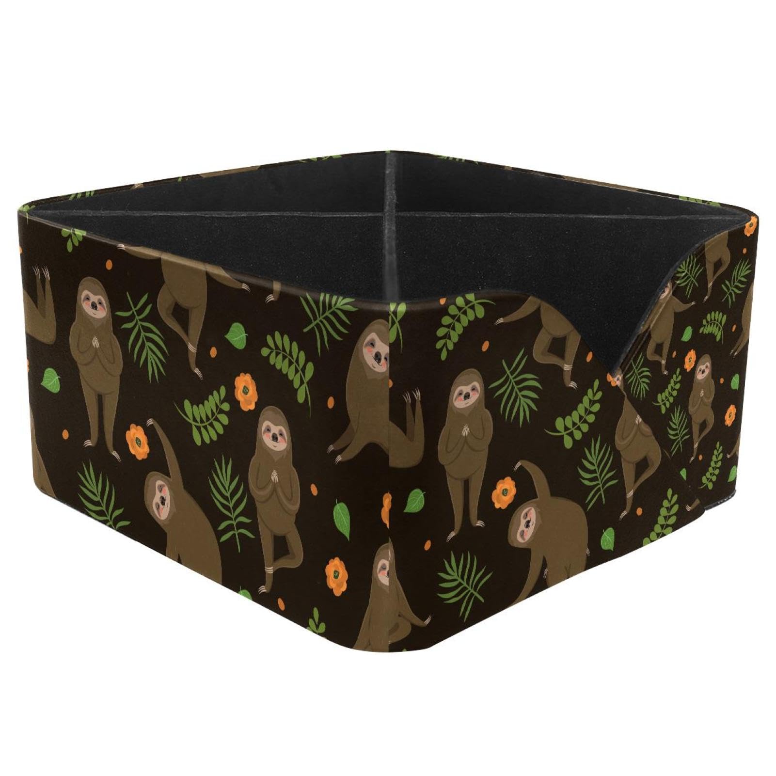 KengjuTesu Cute Brown Sloth Yoga and Palm Tree Pattern Desktop Organizer Pen Holder, Rectangular Pencil Cup for Office, Study and Makeup Stations