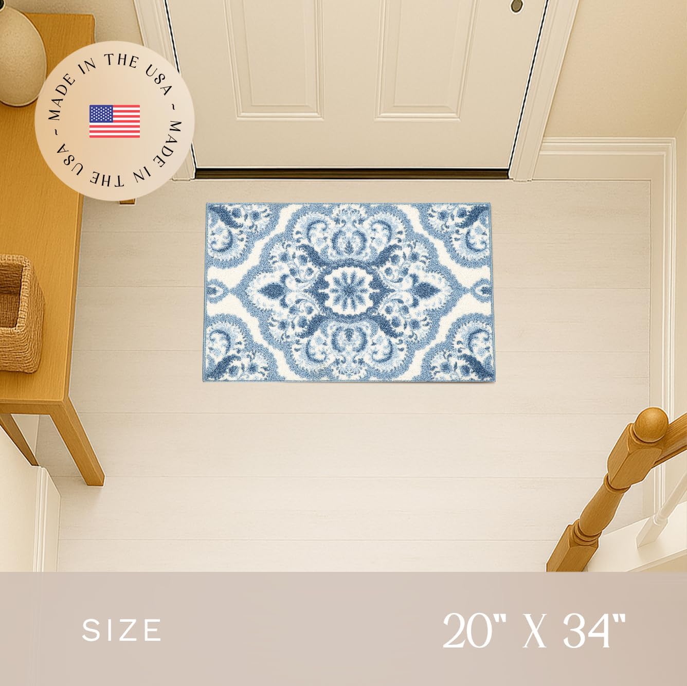 Maples Rugs Vivian Medallion Kitchen Rugs Non Skid Accent Area Carpet [Made in USA], 1'8 x 2'10, Blue