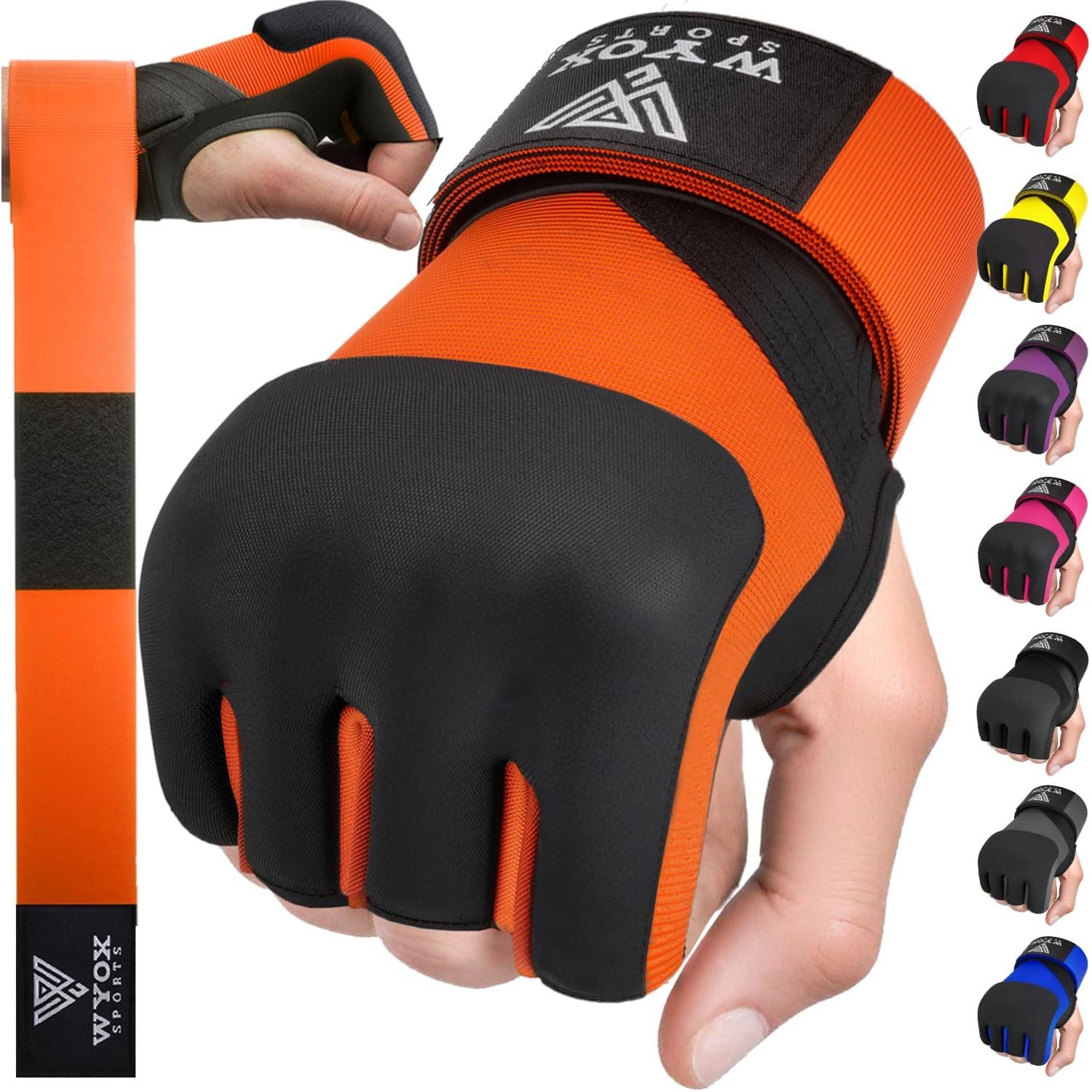 WYOX Gel Quick Hand Wraps for Boxing MMA Kickboxing - EZ-Off & On - Padded Knuckle with Wrist Wrap Protection for Men Women Youth