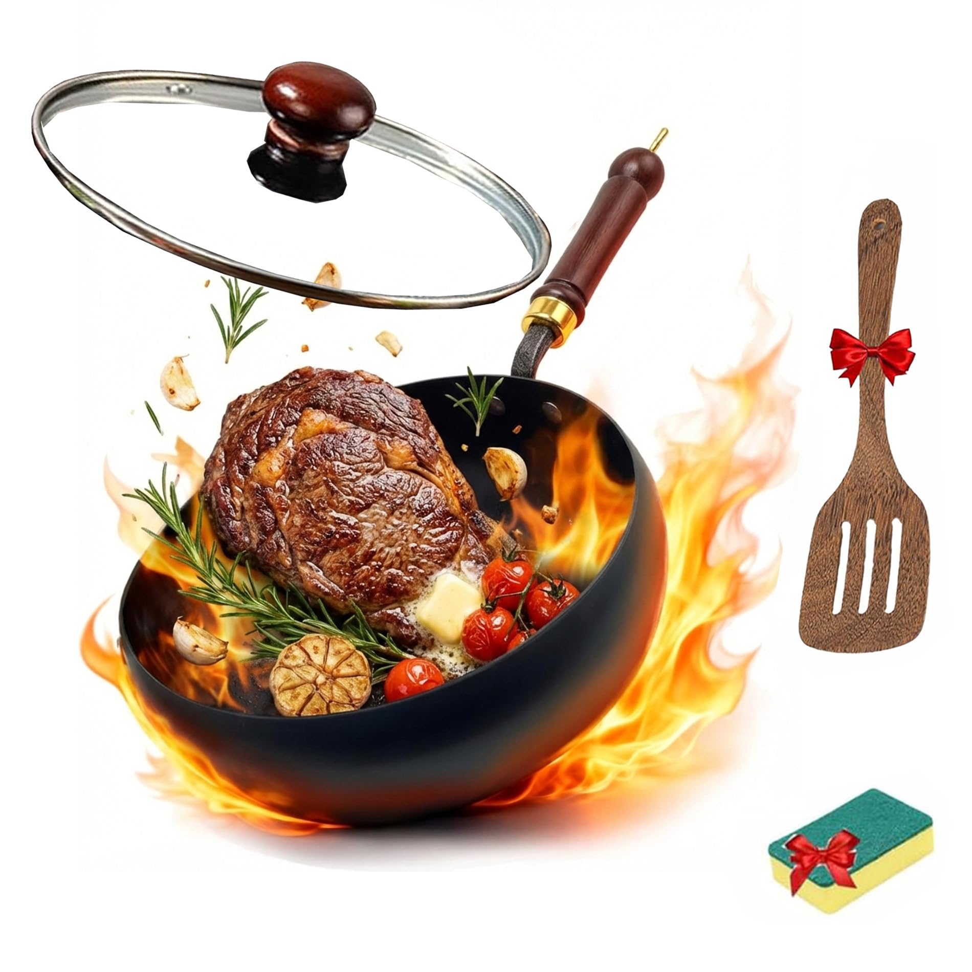 Poêle en fer forgé à la main induction et gaz pour friture haute température