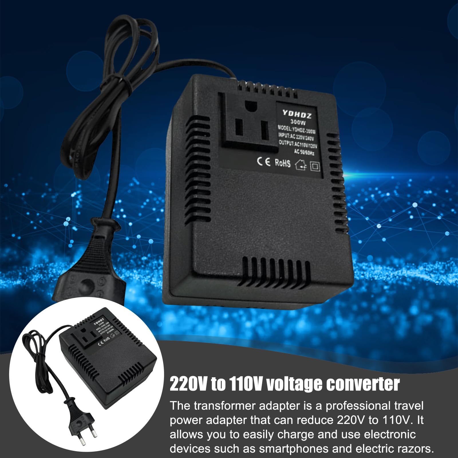 GBKDQQ Trasformatore di corrente 220 V a 110 V 300 W convertitore di corrente adattatore da viaggio spina europea