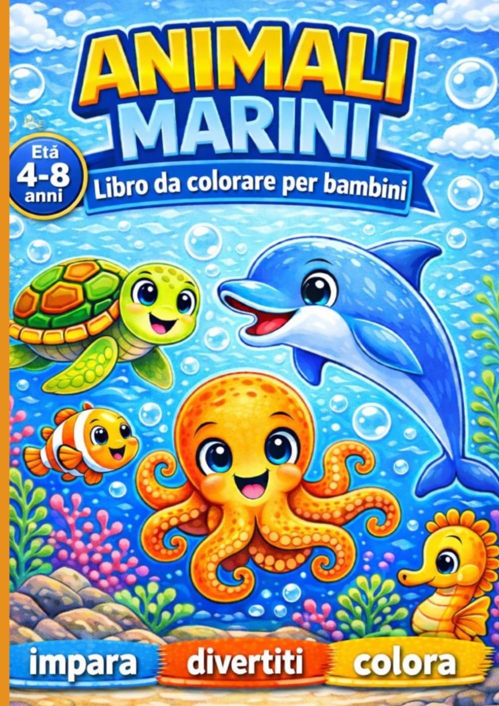 animali marini: Libro da colorare per bambini (Animali del mondo da colorare)