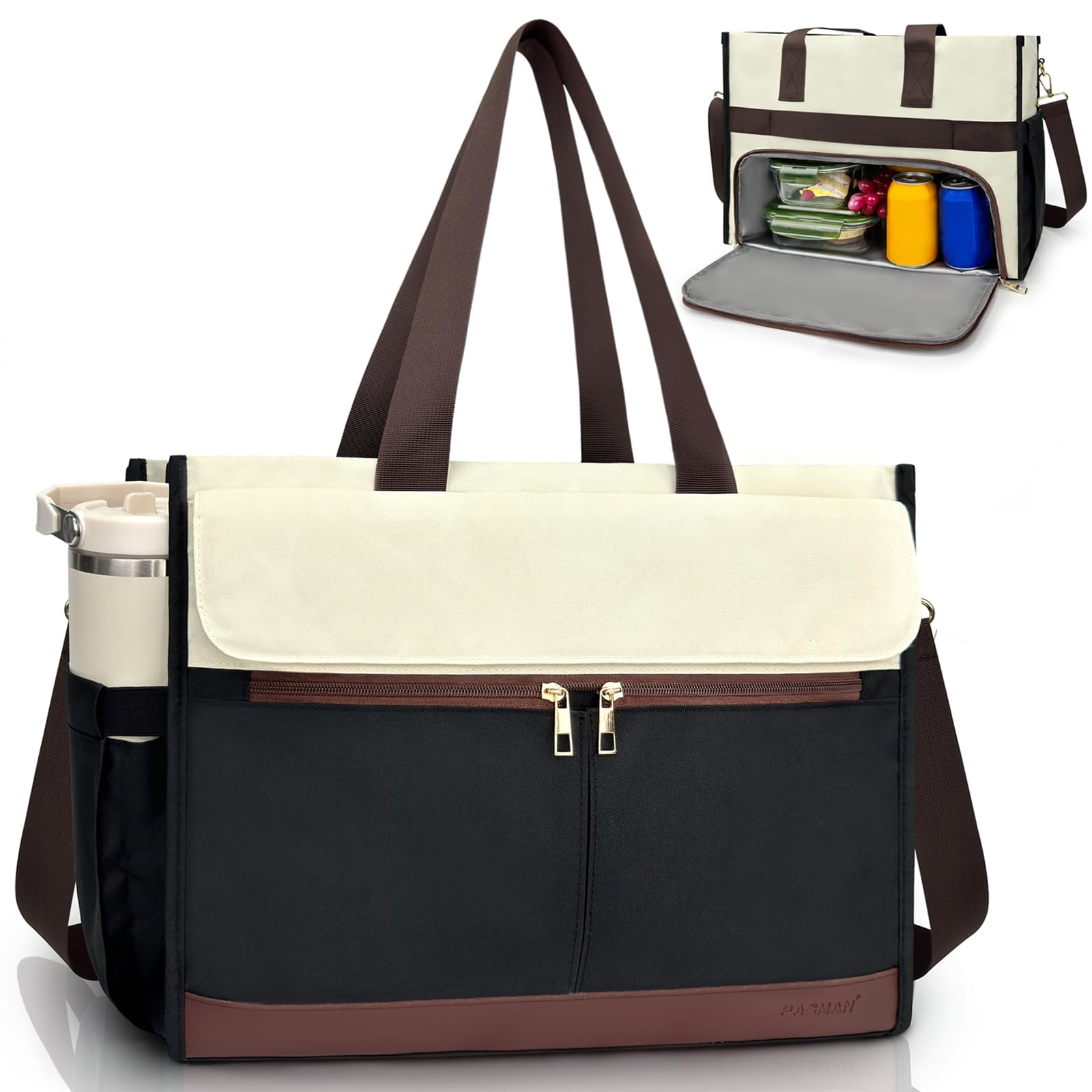 PASMAN Lunch Bag for Women, 15.6" Laptop Tote with Insulated Lunch Box Compartment for Nurse, Teacher Work Office Outdoor