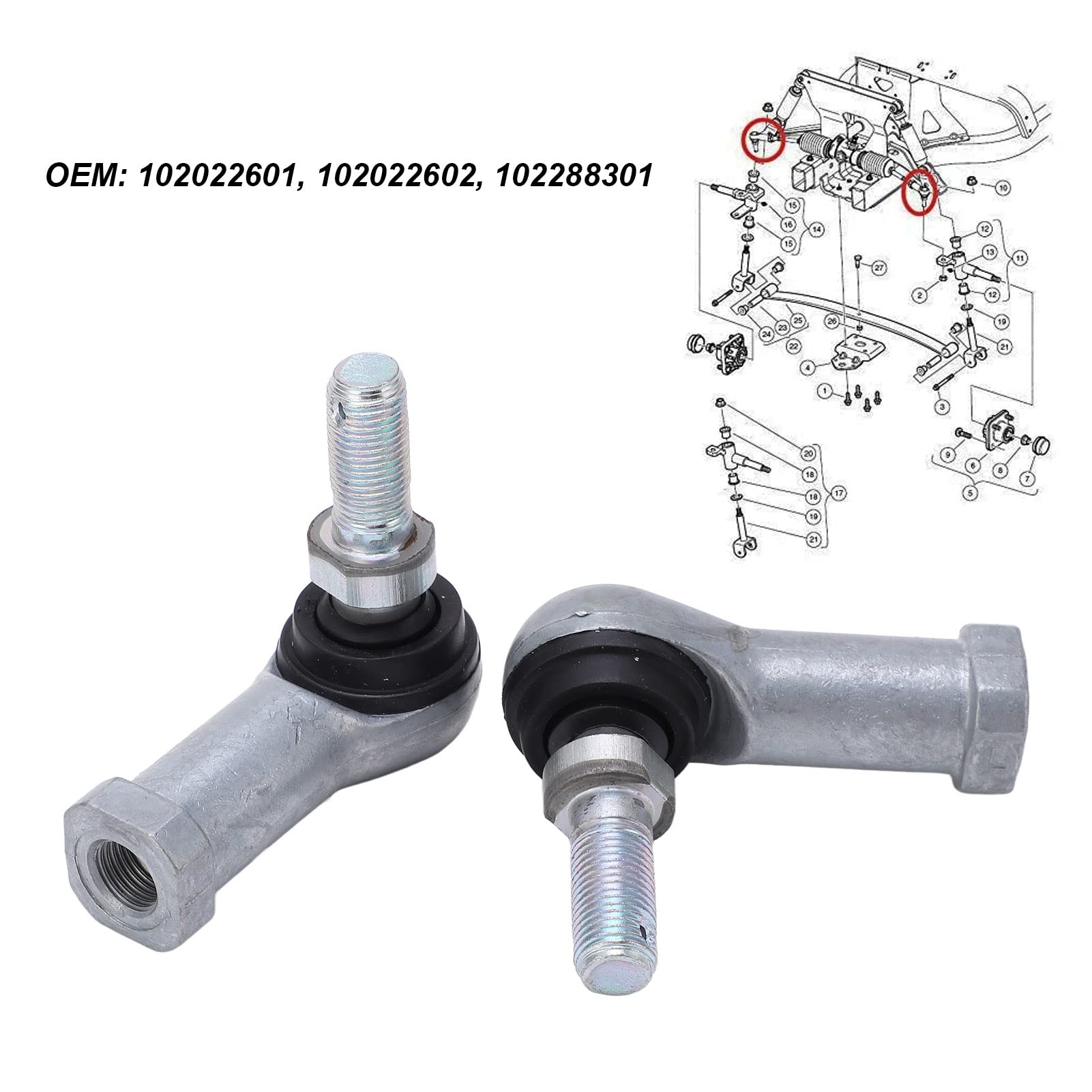 2 Pezzi Set di Estremità del Tirante Sinistro e Destro, 102022601ABS + Kit di Giunto Sferico per Estremità del Tirante in Metallo Ad Alta Resistenza di Ricambio per Modelli Elettrici a Gas DS Club Car