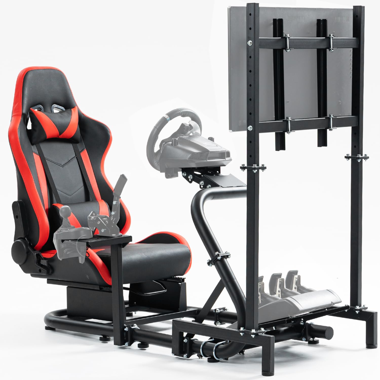 Dardoo racing simulator cockpit adjustable frame with Monitor Stand and Red Seat fit for Logitech G25 G29 G920 Thrustmaster T300 Fanatec racing steering wheel mount without wheel handbrake and pedals