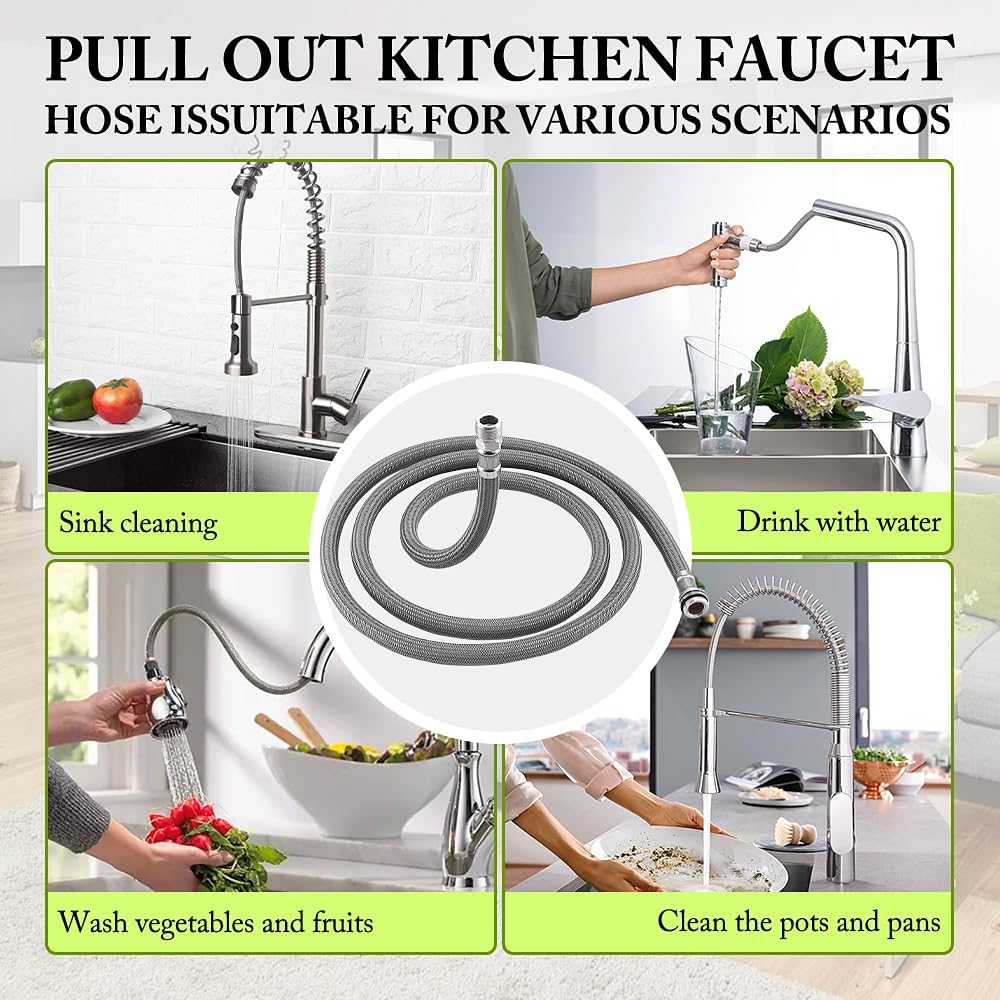Kitchen Faucet Replacement Hose Compatible for Grohe 48293000 46174000 46092000 with Weight Ball and 3 Connect Adapters, Pull Out Hose Replacement Faucet Parts, Pull Down Hose for Sink 59 Inch