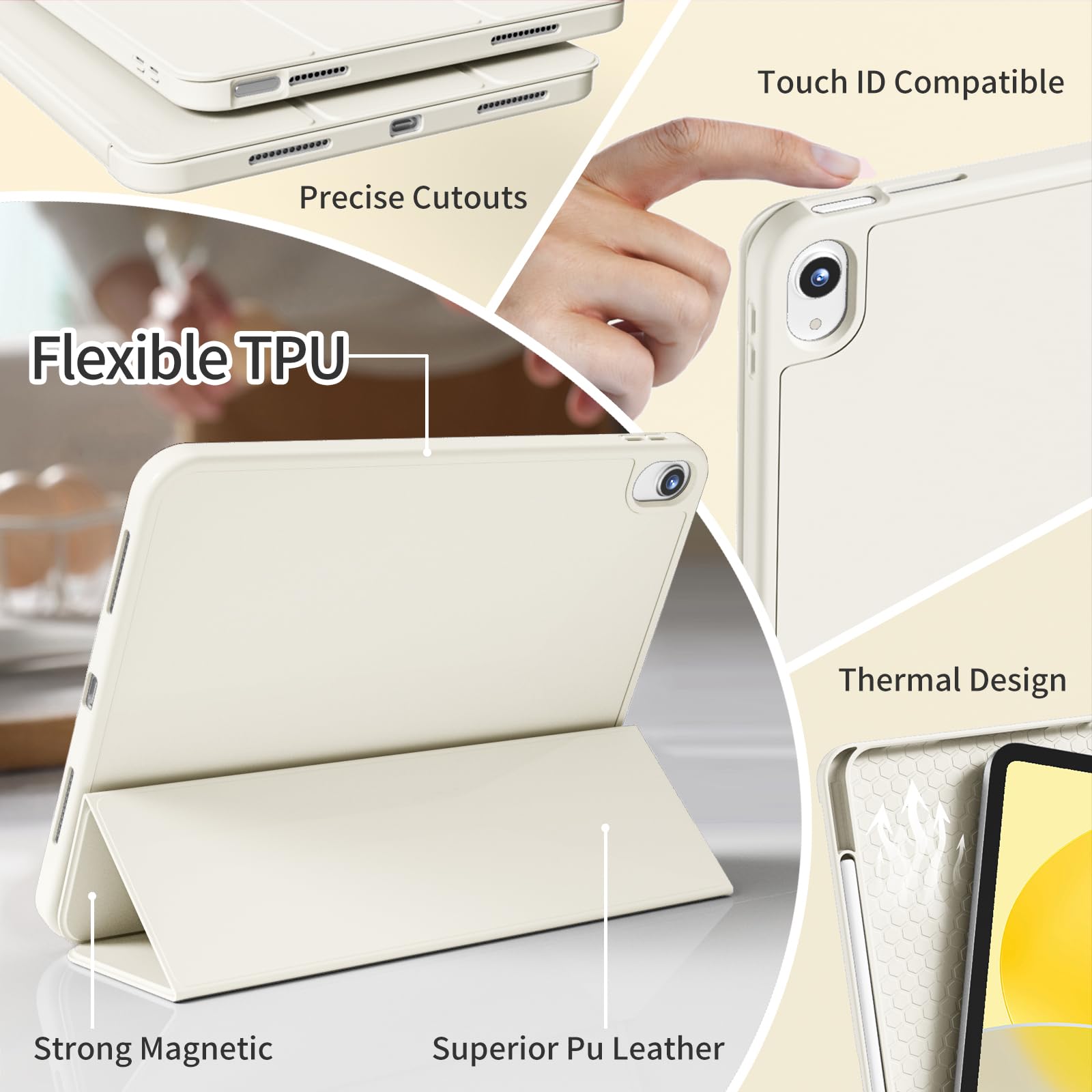 kenke Funda para iPad de 10.9 pulgadas de 10.9 pulgadas 2022, funda delgada con soporte triple y soporte para lápices, cubierta trasera inteligente de TPU suave, apagado y encendido automático, color