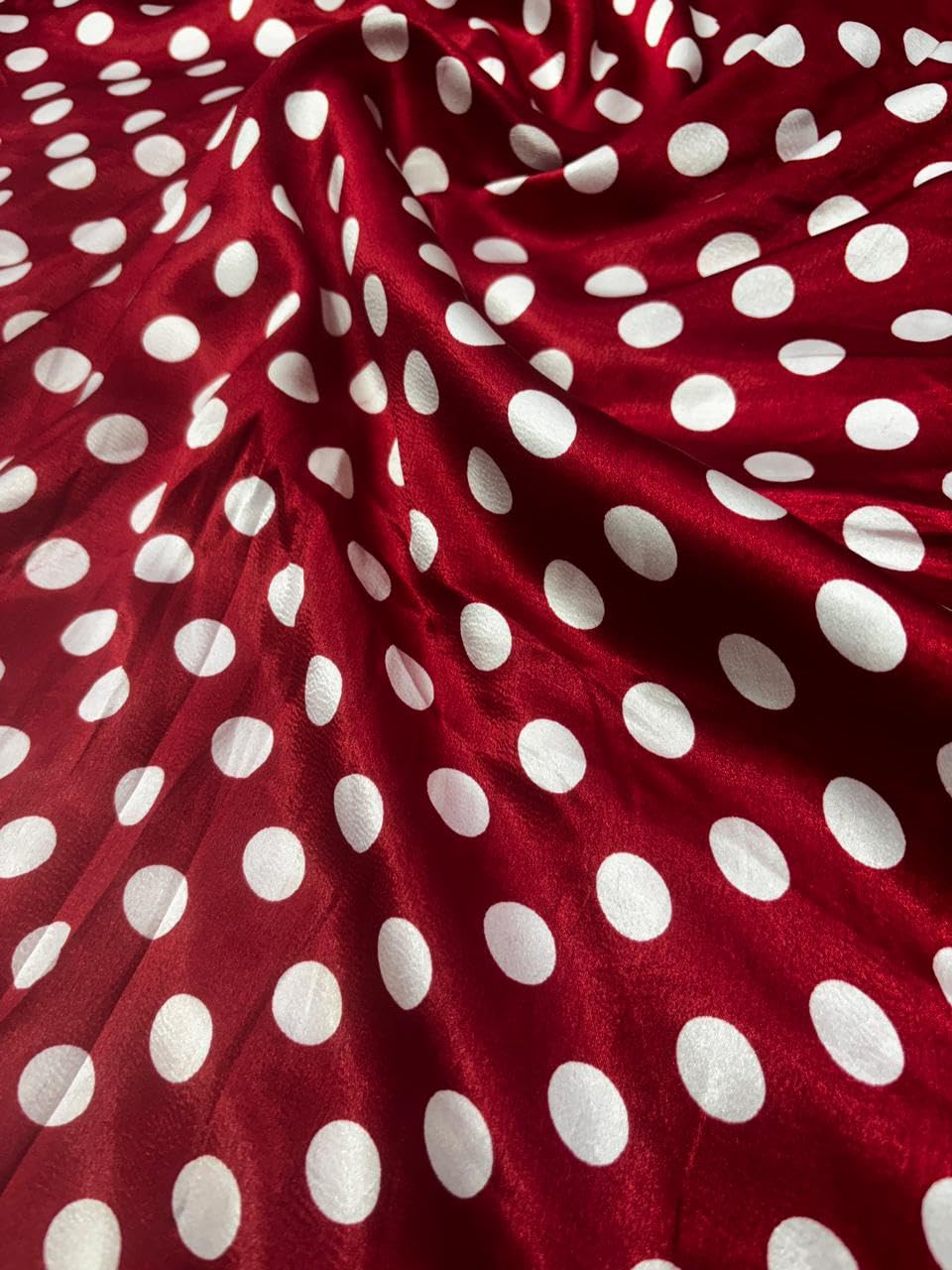 Satin Silk Unstitched Fabric, Maroon and White Polka Dot Print, 2.5 Mtr, for Kurti, Kurta, Skirts and Tops-image-30