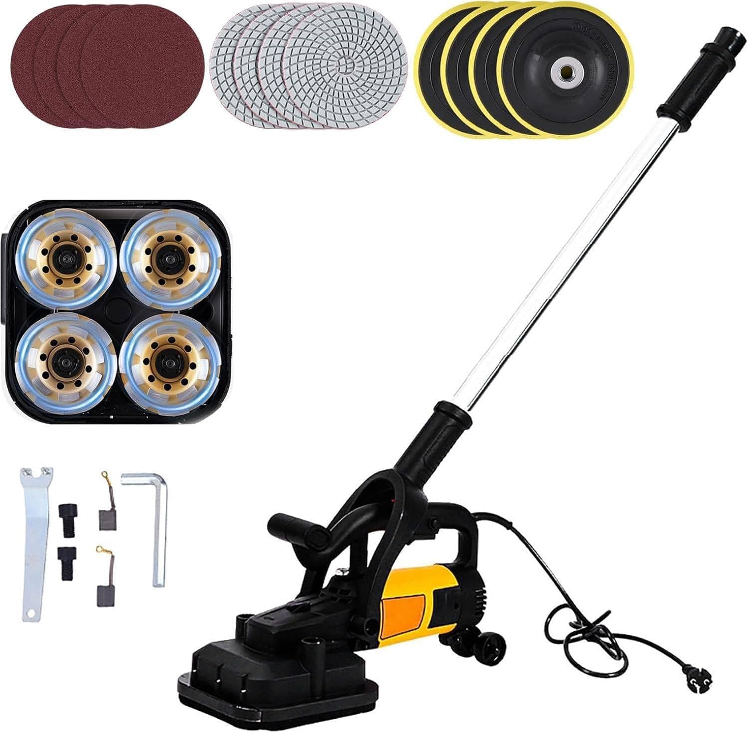 Vyujhnbg 3800W Electric Floor Grinding Machine, 4 Head Concrete Grinder With Extension Rod And 3 Types Of Grinding Discs, For Cement Tile Marble Granite