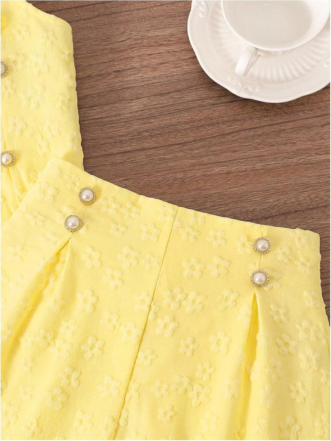 RoseSeek Girl's 2 Piece Outfits Textured Floral Pearl Button Front Tank Tops with High Waited Mini Shorts Set