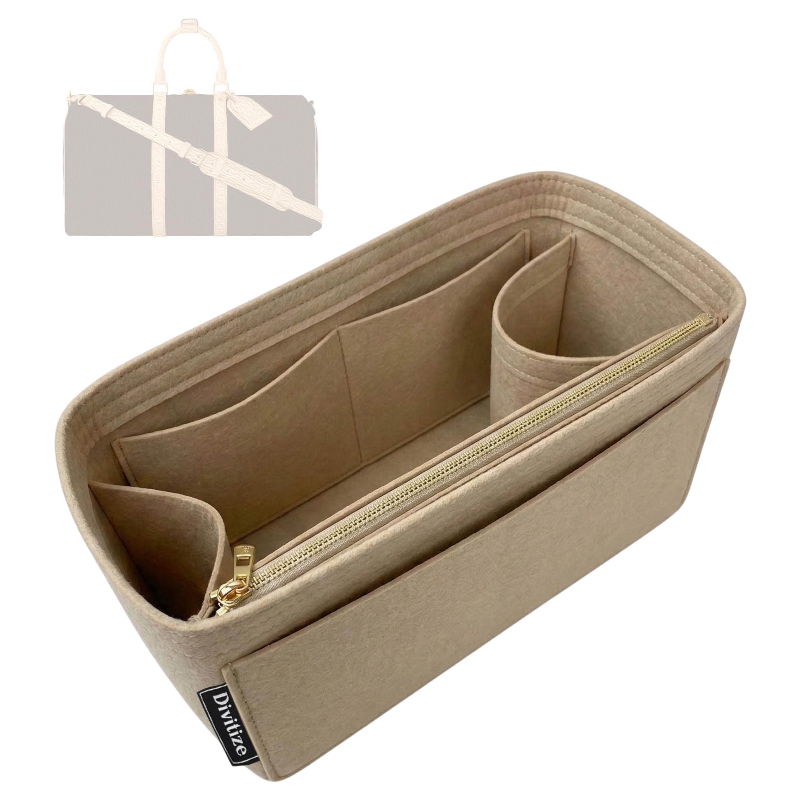 Divitize Premium Taschenorganizer kompatibel mit LV Keepall 25/35/45/50/55/60/City — Weicher Filz, Verstärkter Boden, Vollverkleidung, +24 Farben