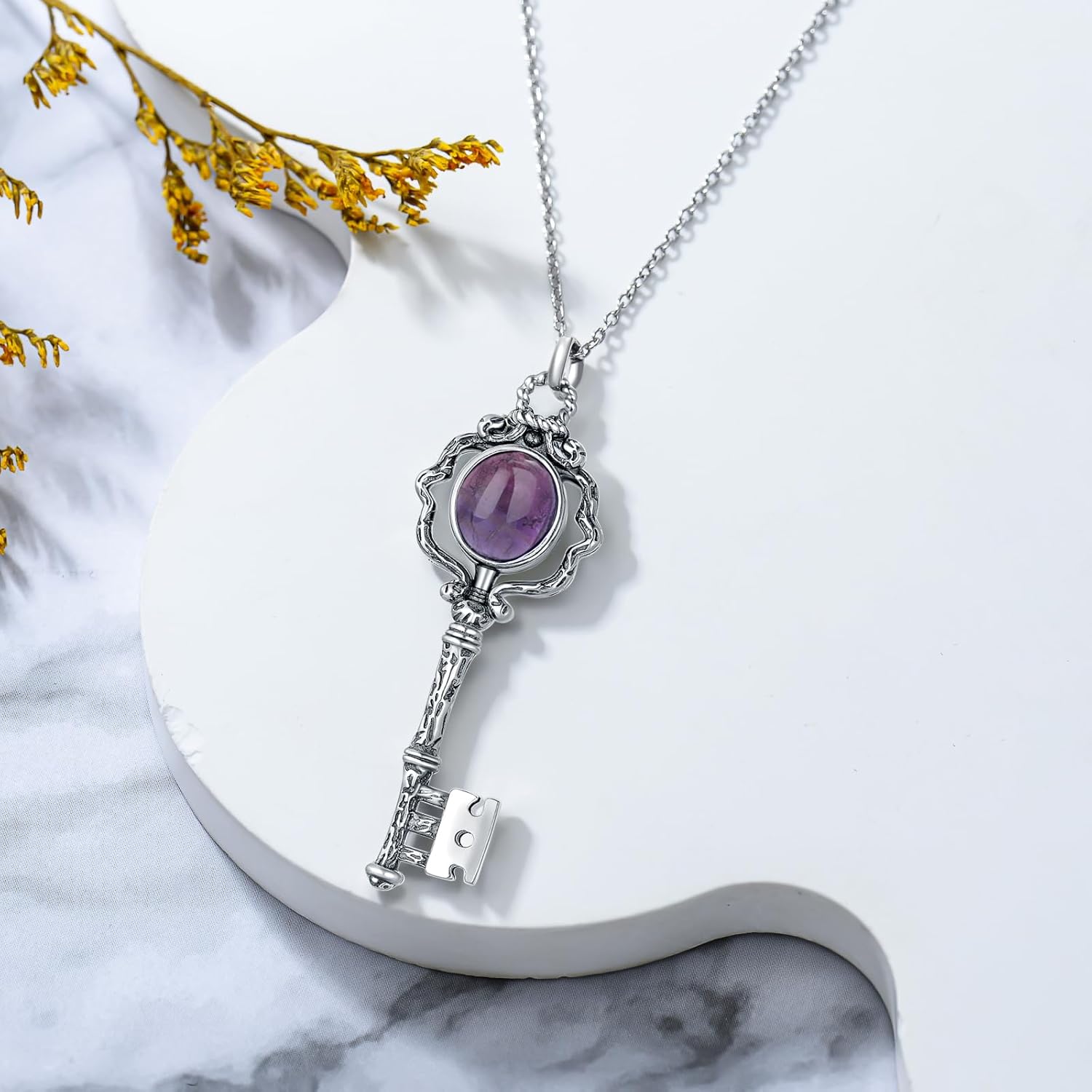 Key Neckalce 925 Sterling Silver Vintage Key Pendant Gemstone Jewelry Gift for Women - Image 3
