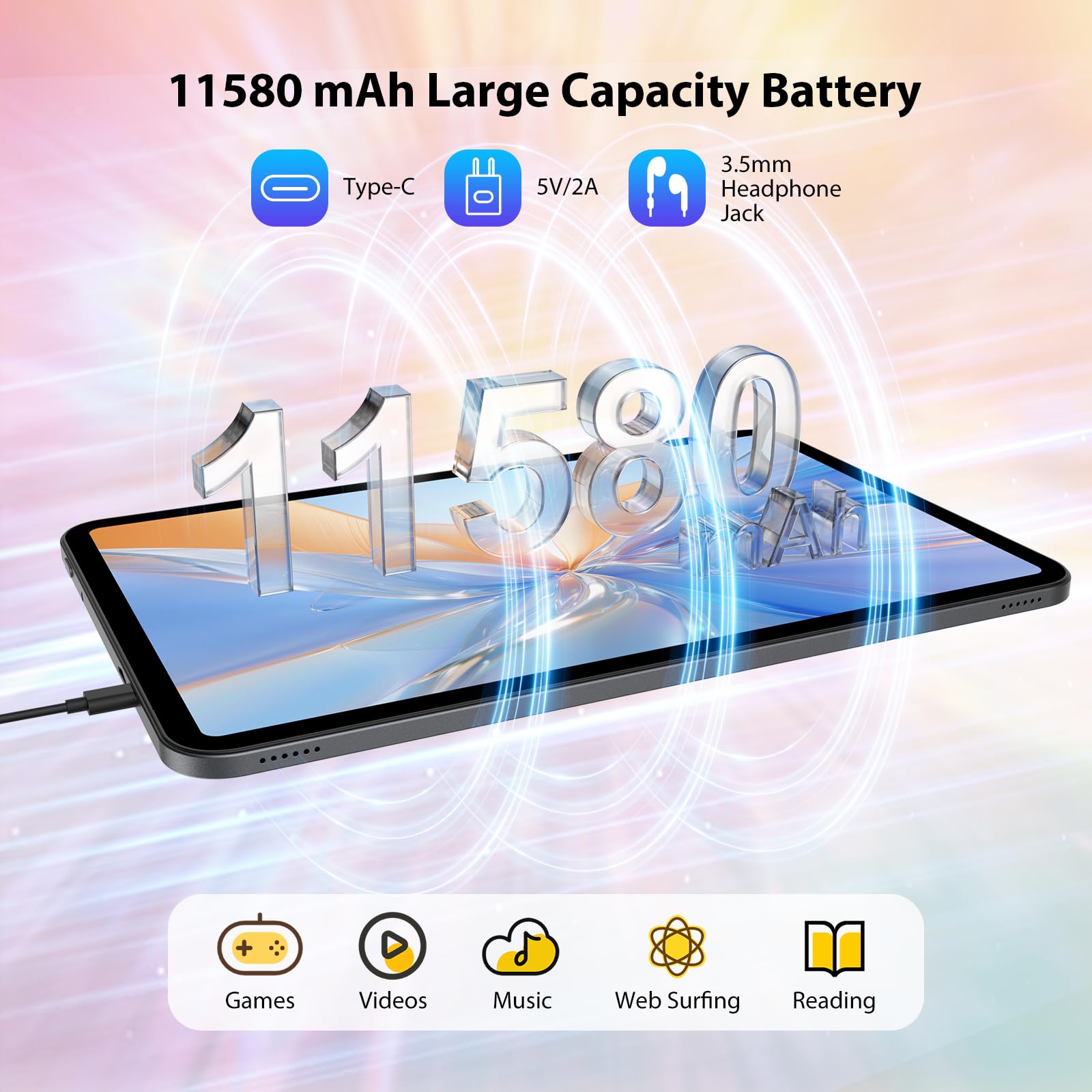 Tablette Android 16 de 14 Pouces, 4G LTE et Wi-FI 5G, Tablet Octa-Core, 36Go RAM+512Go ROM (1To TF), Affichage 2000x1200, Widevine L1/8+13 MP/11580 mAh/GMS/GPS, avec Clavier+Souris (Gris)