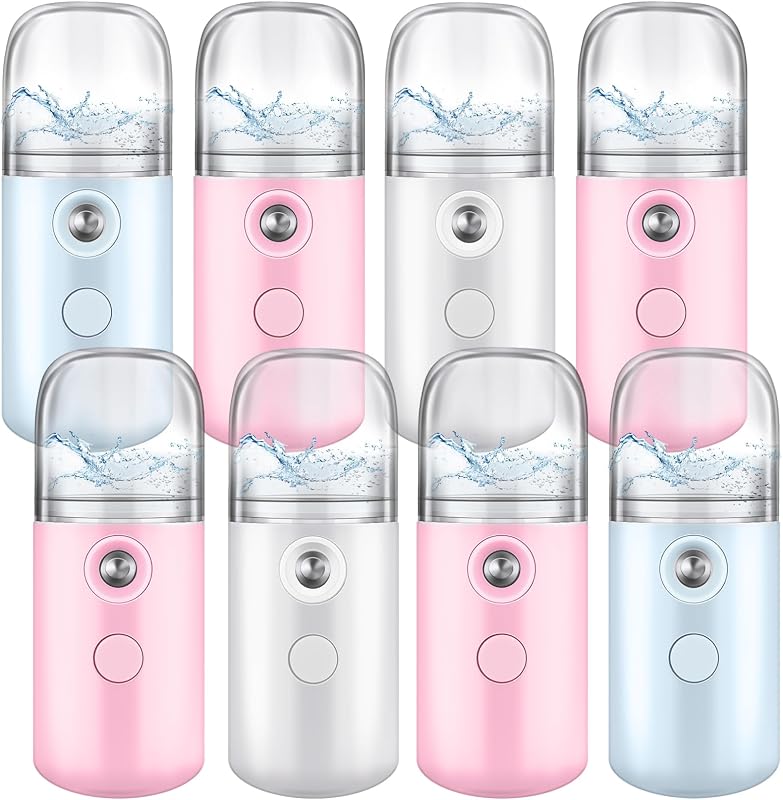 Mudder 8 Pieces Nano Facial Mister Face Sprayer Portable Handheld Humidifier Atomization USB Rechargeable 30 ml Face Steamer for Skin Care Eyelash Extensions Daily Makeup