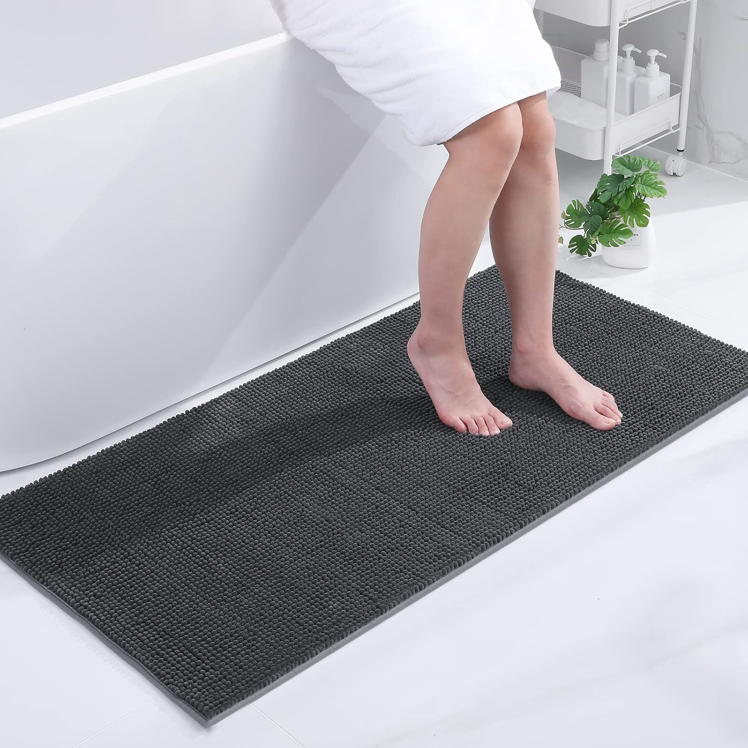 smiry Non Slip Chenille Bath Mat, 60 x 120 cm, Extra Soft Large ...
