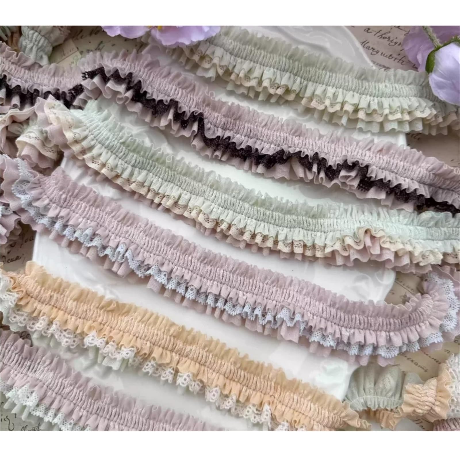 Nastro Di Pizzo Plissettato Tessuto in tulle plissettato da 10 iarde e 3 cm per cucire