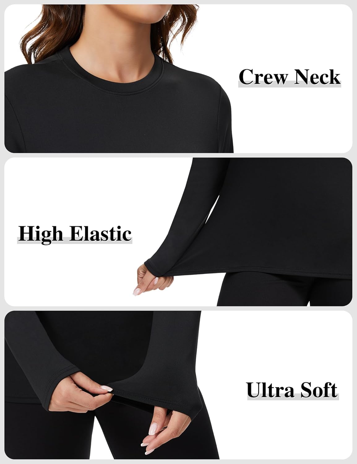 5 Pack Women Long Sleeve Thermal Shirts, Crew Neck Fleece Lined Base Layer Underwear Cold Weather Tops - Image 5