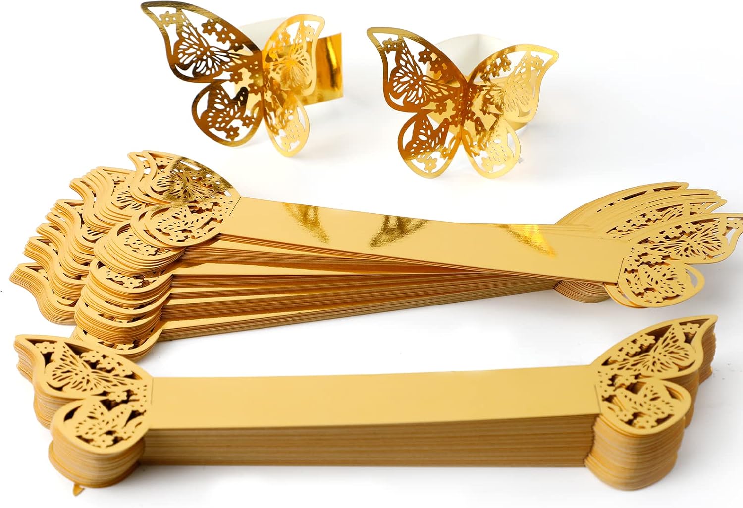100 Pcs Gold Laser Hollow Paper Butterfly Napkin Rings 3D Butterfly Napkin Rings Foil Napkin Holder for Weddings Party Serviette Table DIY Decoration