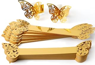 100 Pcs Gold Laser Hollow Paper Butterfly Napkin Rings 3D Butterfly Napkin Rings Foil Napkin Holder for Weddings Party Serviette Table DIY Decoration