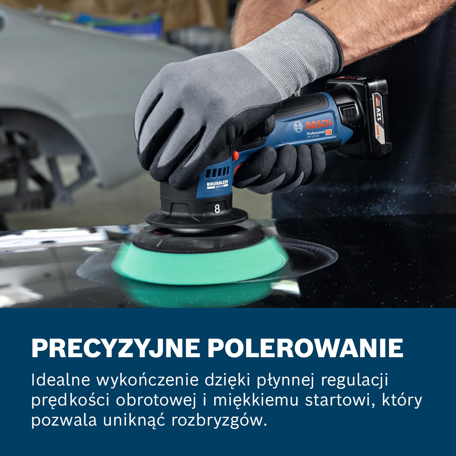 Bosch Professional 12V System polerka akumulatorowa GPX 12V-125 (zestaw: elektronarzędzie z talerzem oporowym 125 mm z mocowaniem na rzepy, gąbka do polerowania i cięcia 125 mm)