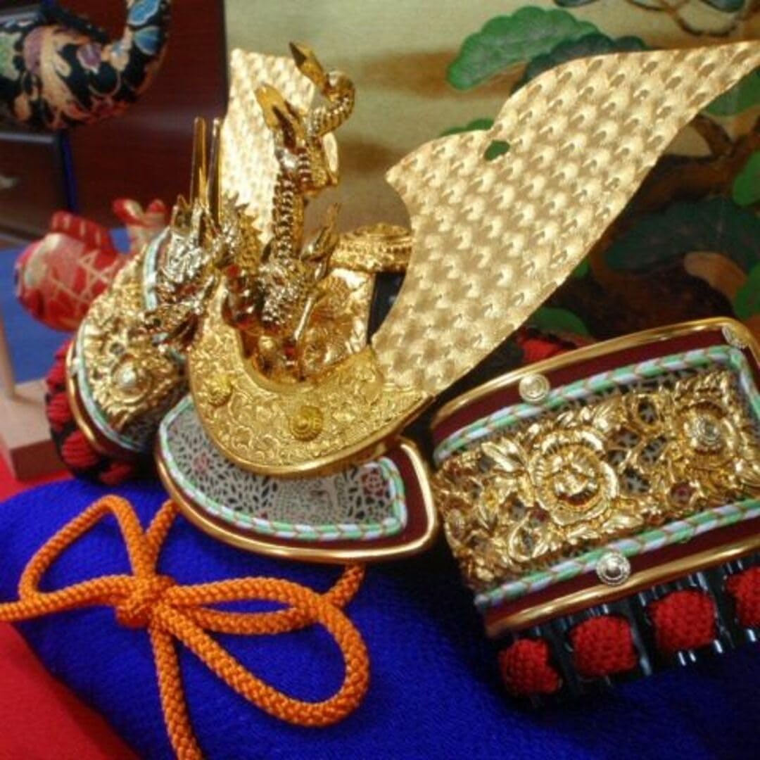 限定特価！！！巾50cm 卓上極兜飾り 本格五月人形 ちりめん 龍虎堂製