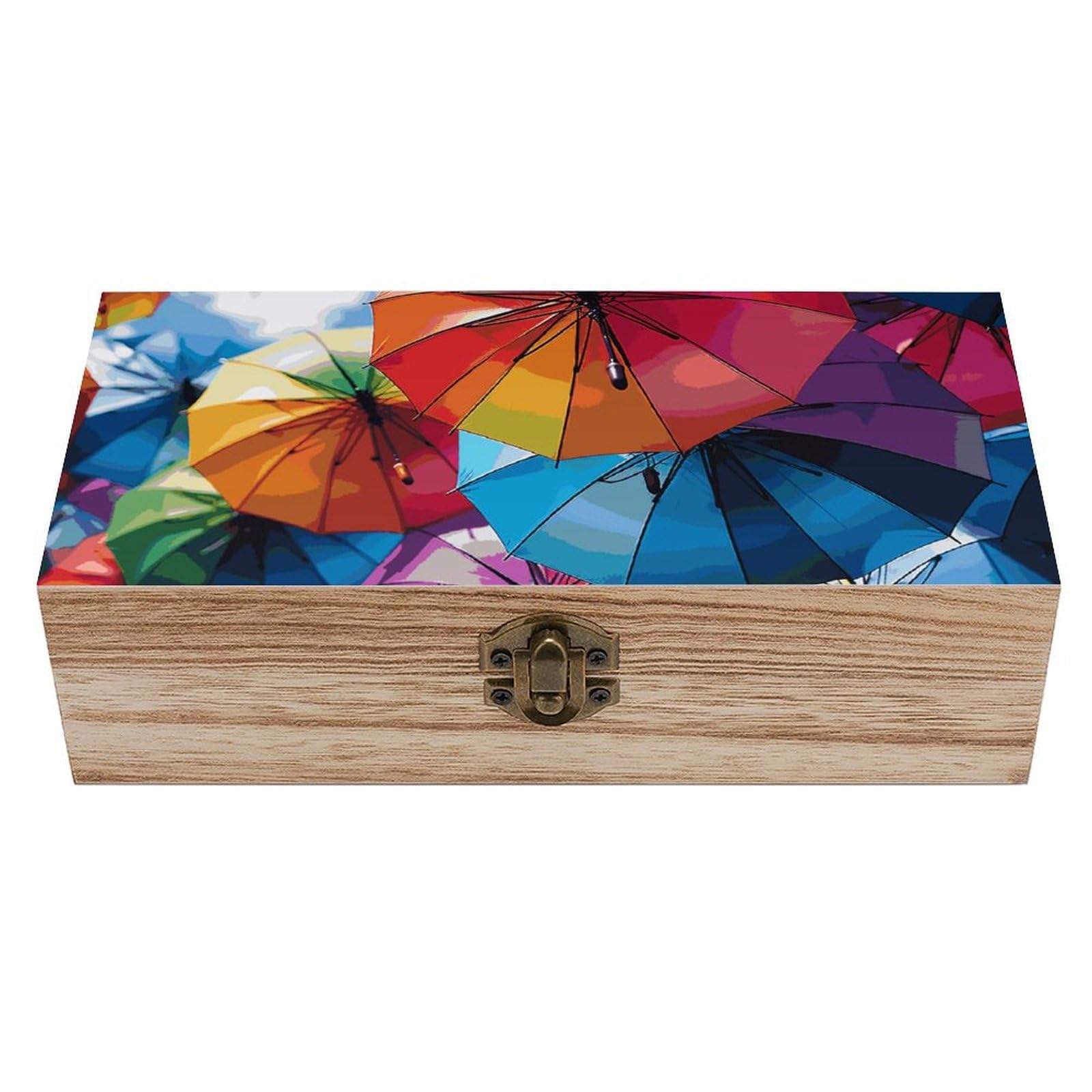 JTREHY Wooden Storage Box Container,Colorful Umbrellaprinted Desk Storage Box Room Decoration Box Souvenir Storage Box for Jewelry Gift Storage And Home Decoration