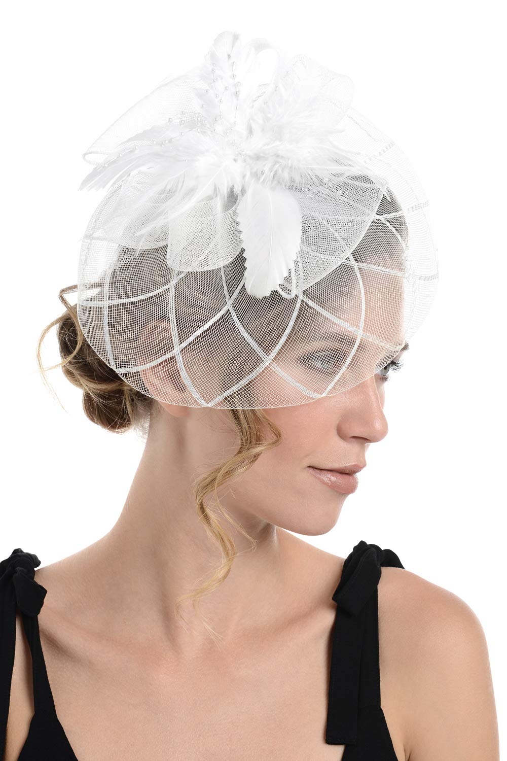 Zac's Alter Ego Lace & Net Fascinator with Feathers on Clip or Aliceband