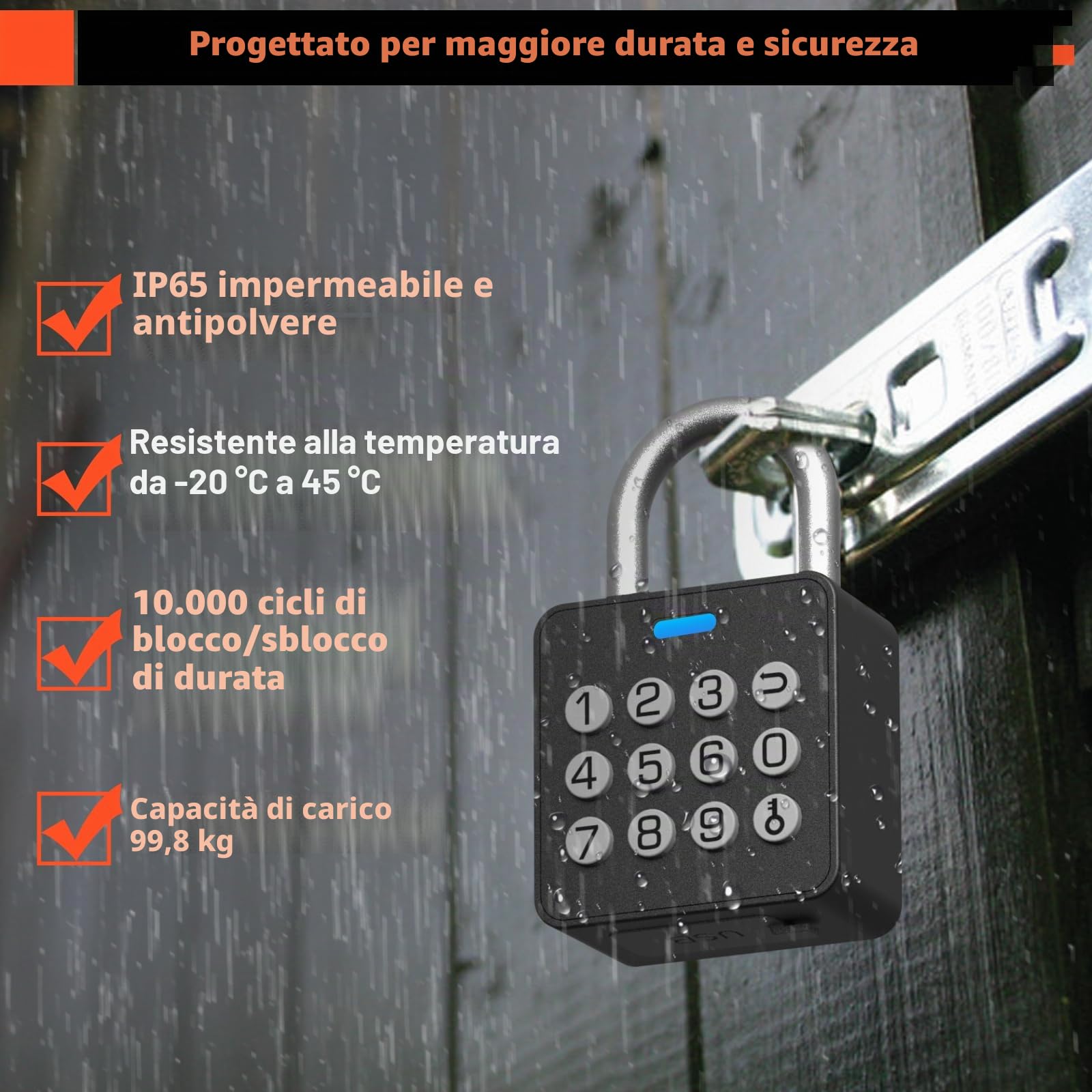 Anweller Lucchetto a combinazione con impronte digitali, impronte digitali, serratura smart biometria, lucchetto resistente alle intemperie, per cancello da giardino, armadietto, palestra, armadietto