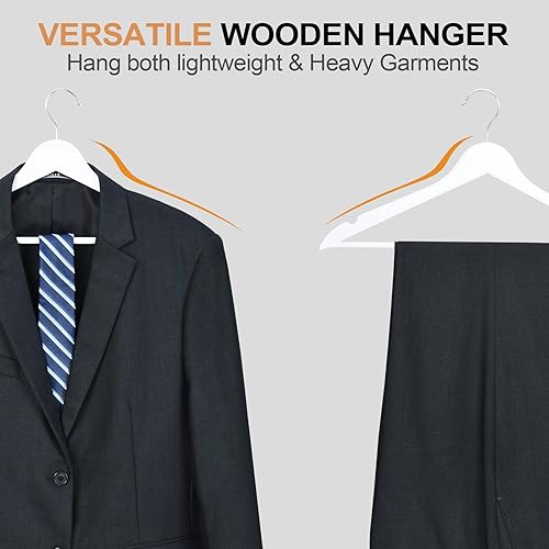 Miniatura 5 de ELONG HOME Paquete de 20 perchas de madera con acabado extra suave, muescas cortadas con precisión y gancho giratorio cromado, perchas de madera
