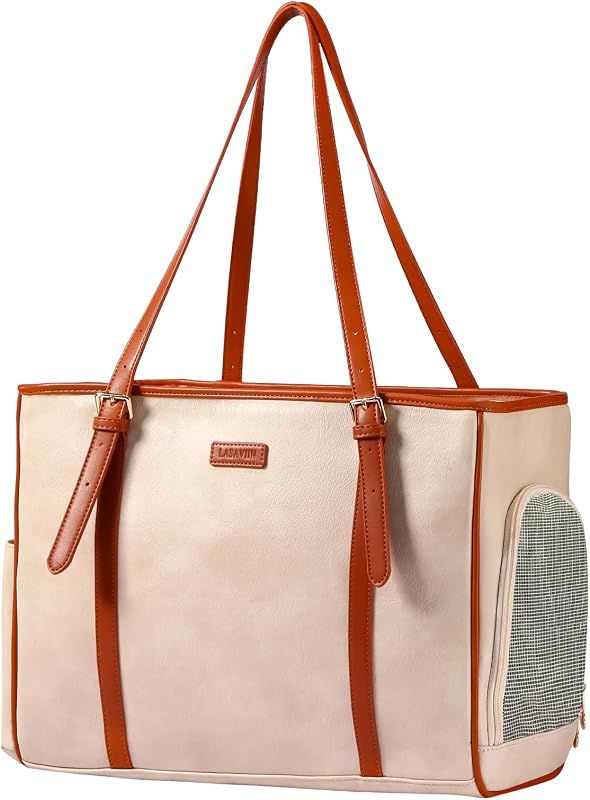 Bolsa de Transporte para Cães e Gatos Pequenos Lasaviin em Couro Vegano, L-mb-003, 40,64 x 17,78 x 29,21 cm