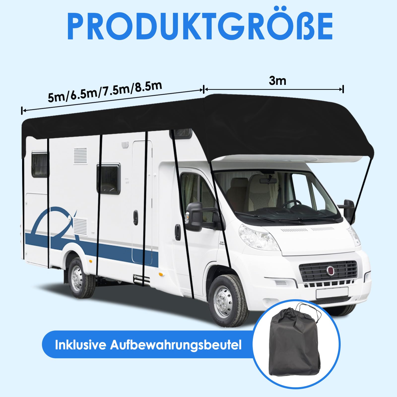 Wohnwagen Schutzhülle, Wohnmobil Schutzdach 210D Dachschutzplane Abdeckung Abdeckplane Wasserdicht Wohnmobilabdeckungen (7.5 x 3 m (295,27 "x 118,11"))