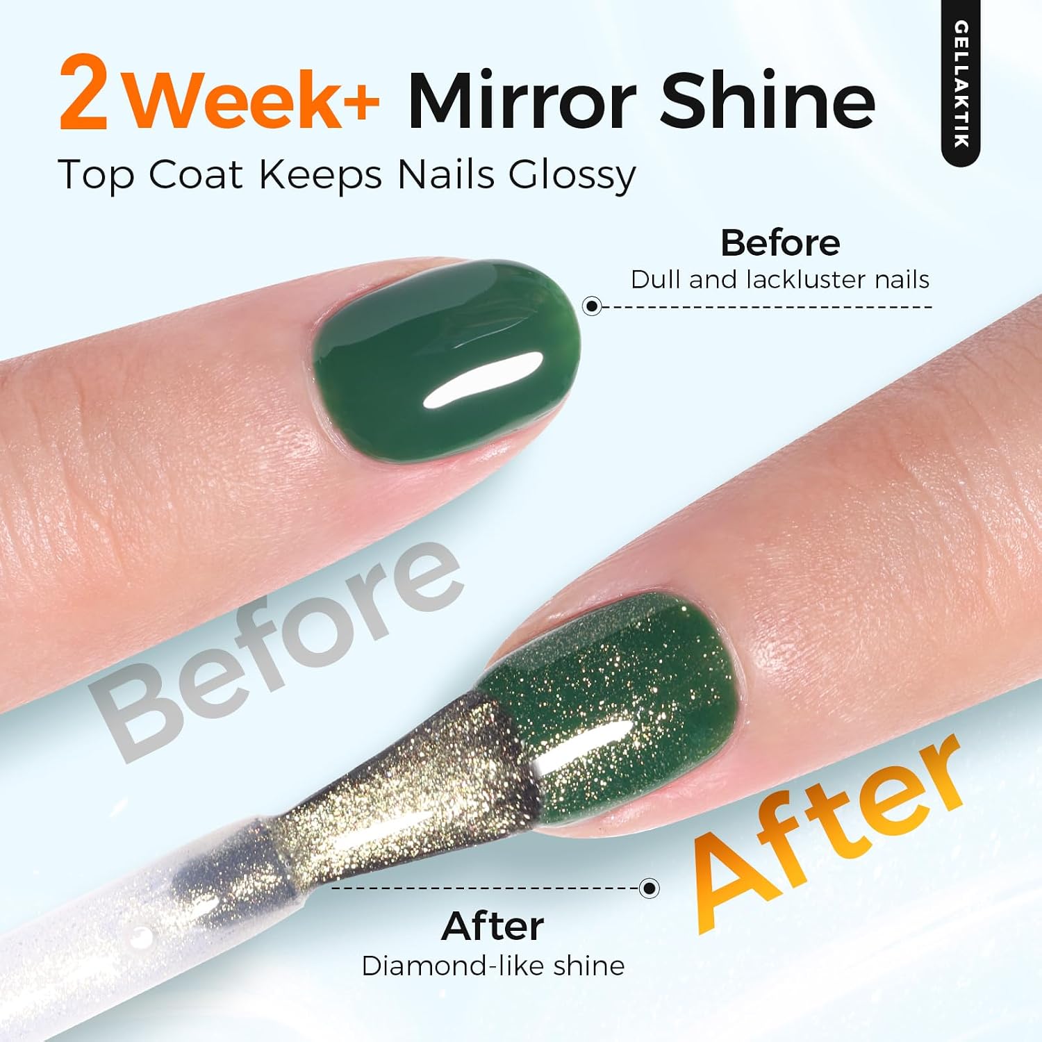 Glitter Gel Top Coat Set, Silver & Gold No Wipe Top Coat Gel Polish, 2 x 15ml Soak Off UV LED, Long Lasting Glitter Gel Nail Art for Home Salon Manicure & Pedicure