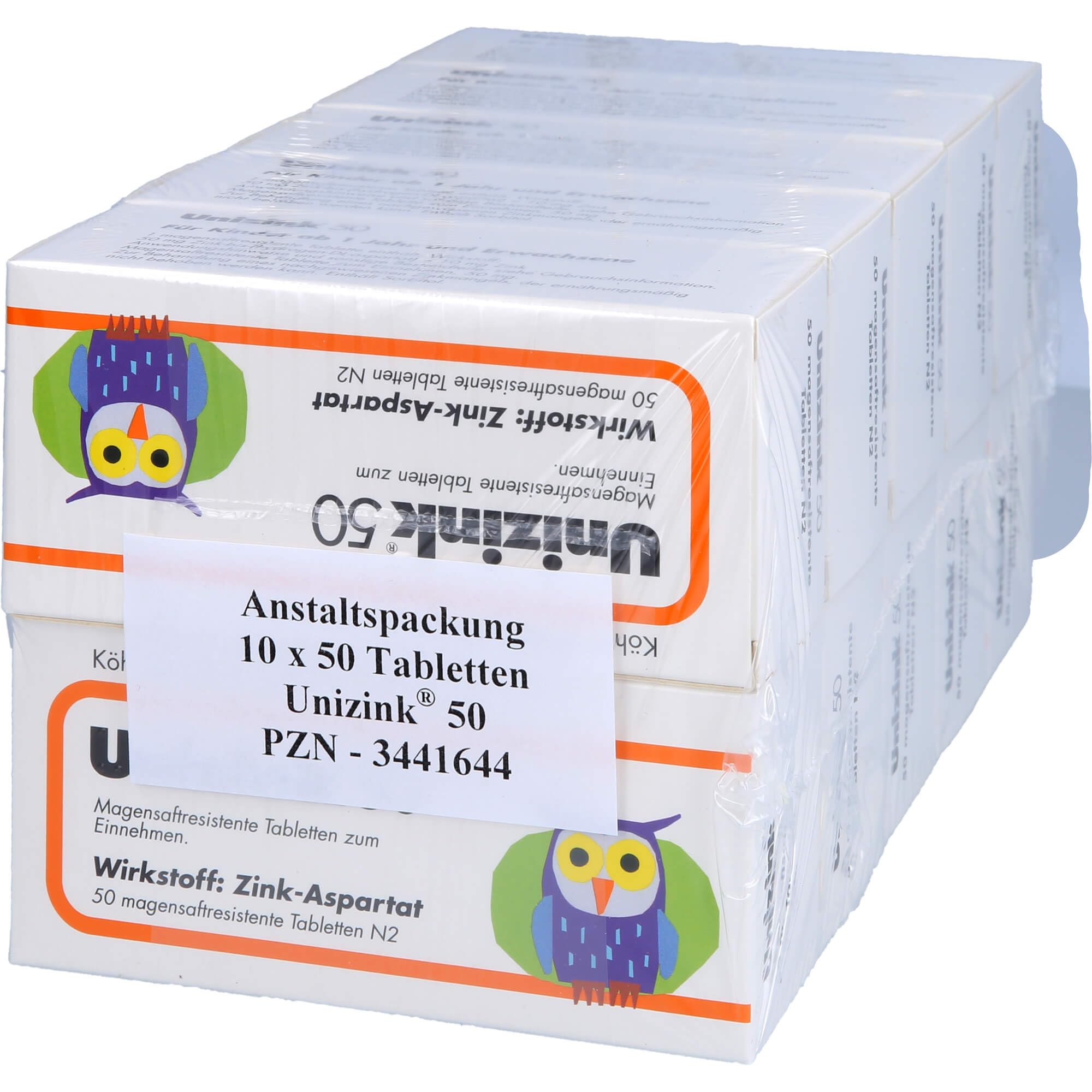 Unizink 50 magensaftresistente Tabletten, effektive Zinkversorgung für ein starkes Immunsystem, gesunde Haut, Haare und Nägel sowie zur Vorbeugung von Erkältungen und Müdigkeit, 10 x 50 St