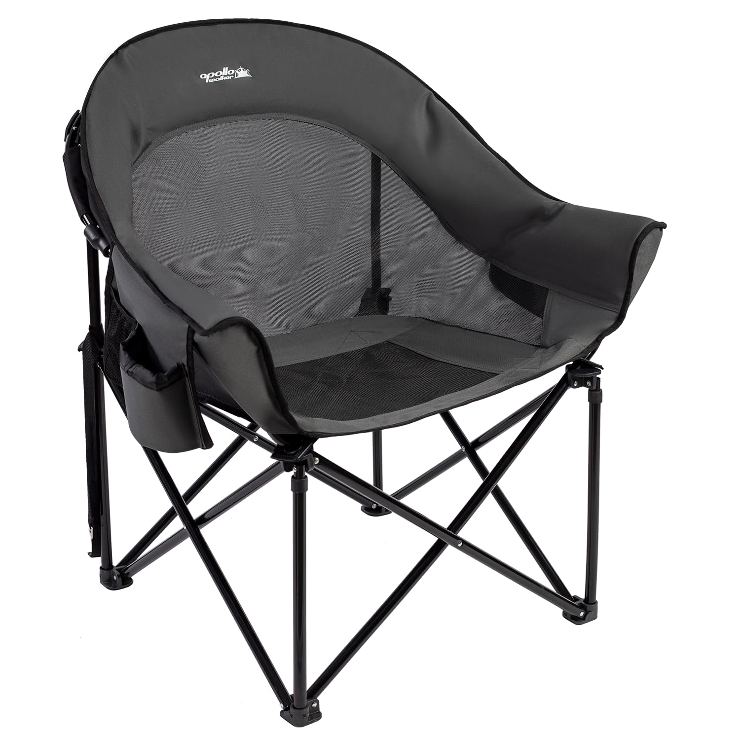 apollo walker oversized camping chair - heavy duty xl padded camping chairs with breathable mesh, portable folding outdoor chairs for adults, beach chair with cup holder & side pocket, supports 500lbs