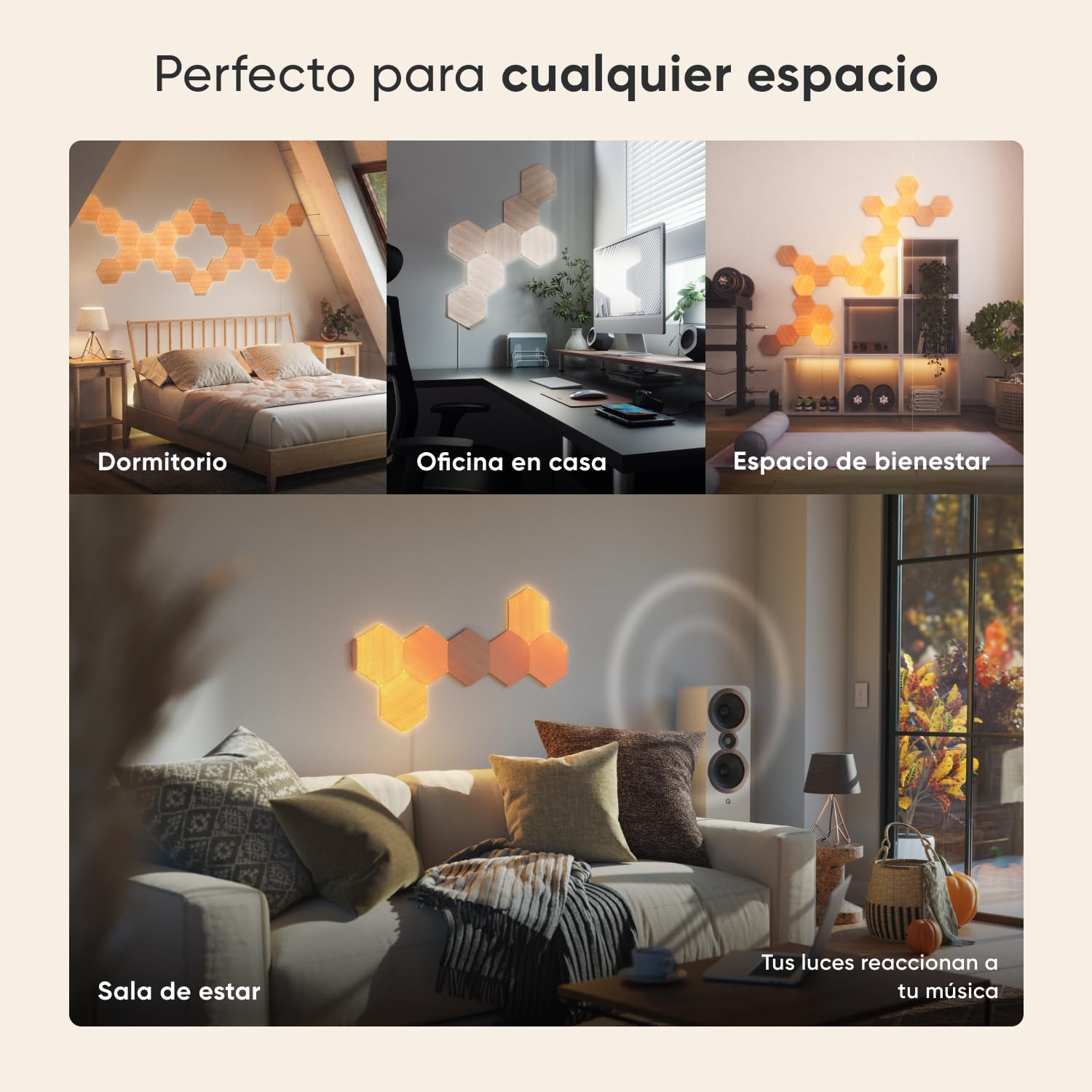 Nanoleaf Elements Paquete de extensión de 3 Hexágonos LED Adicionales Efecto Madera, Apliques Pared Interior Modulares, Luces Led Inteligentes Regulable WiFi, Compatible Alexa, Decoración Habitación