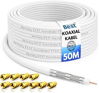 Koaxialkabel 50m SAT Kabel Antennenkabel 135dB Class A+ + 10x F-Stecker