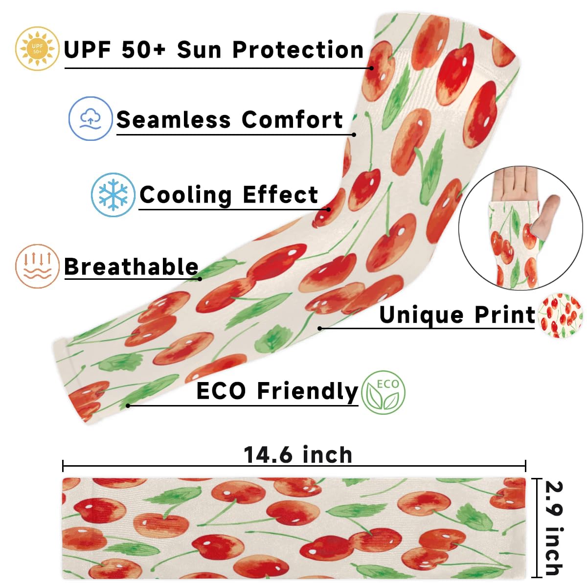 Eativisa Gardening Sleeves for Women Men Arm Sleeves Watercolor Cherries Anti-Slip Defense Sun Protection Sleeves Breathable UV Cooling Farmer Sleeves Cover Arms for Sport Outdoor Running