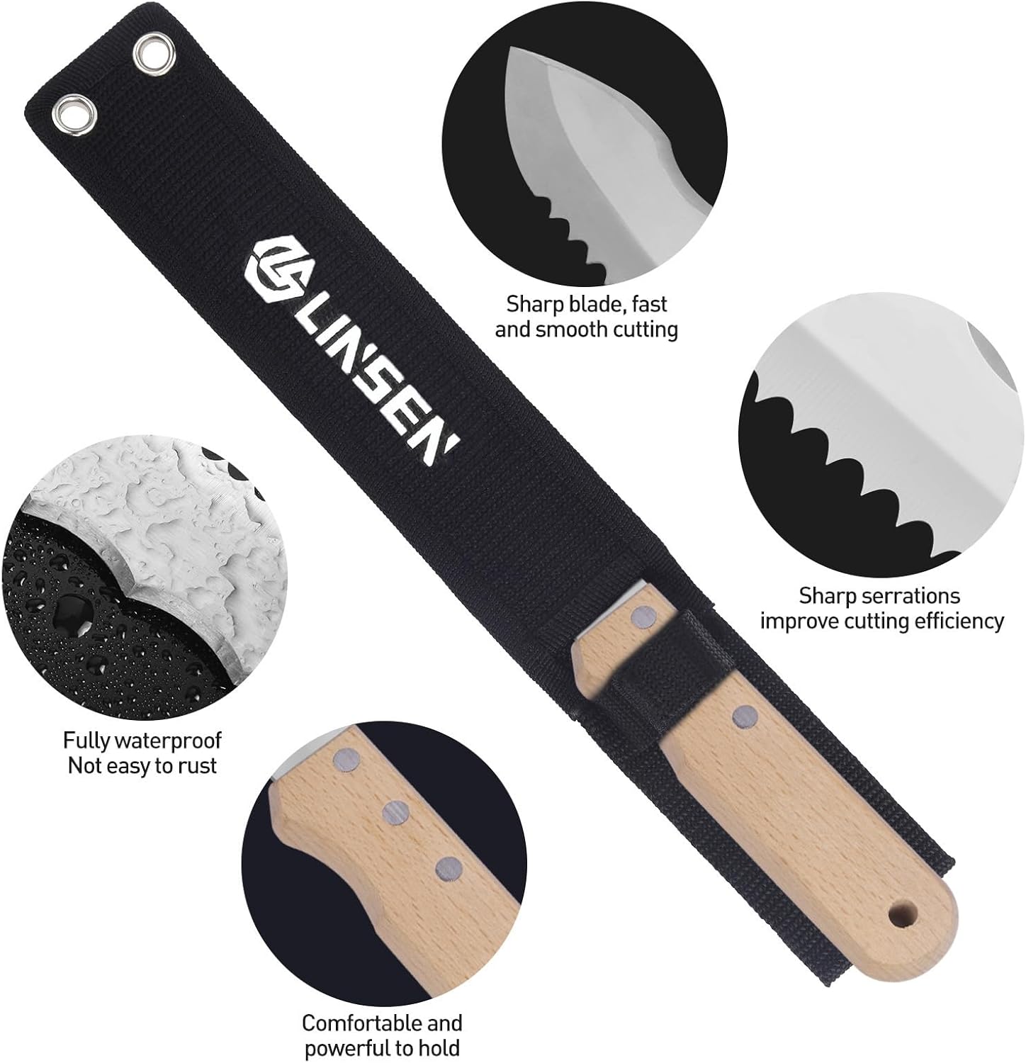 Stainless Steel Garden Knife with Wooden Handle, 7.8" Double Side Utility Sod Cutter Lawn Repair Garden Knife with Nylon Sheath