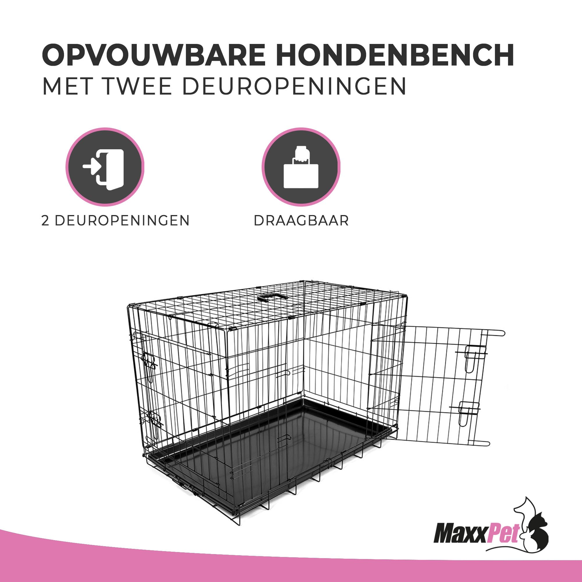 MaxxPet Cage pour Chien - Cage Pliable en Métal - Caisse de Transport Chien avec 2 Portes- Niche pour Interieur - avec Plaid Luxueux - Convient pour Le Transport - 122x74x81 cm - Noir