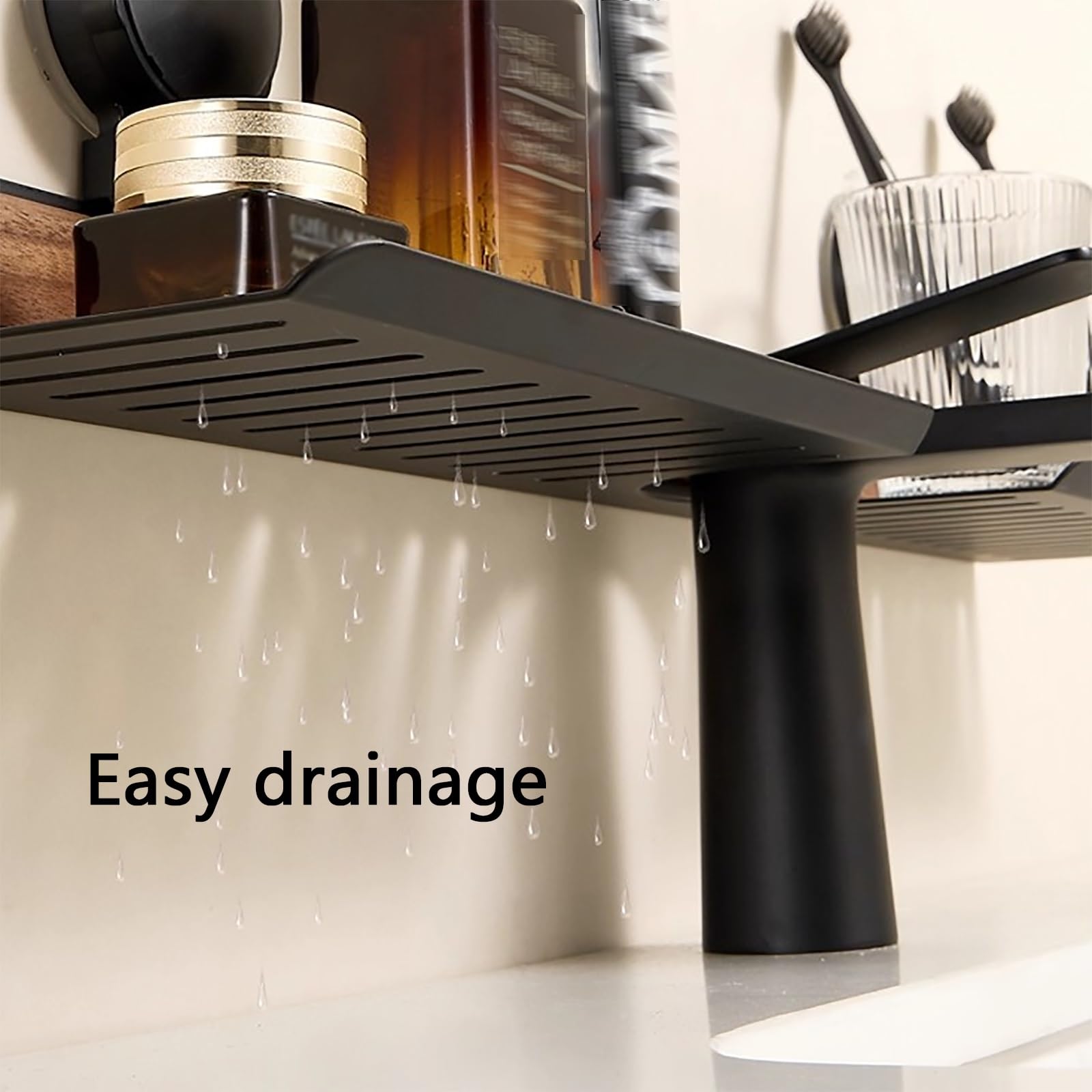 Estantes de Baño con Ventosa de Nogal, Estante para Lavabo Encima Del Grifo, Gran Capacidad de Carga y Estabilidad, Ahorro de Espacio, Fácil Drenaje(50cm/19.7in)