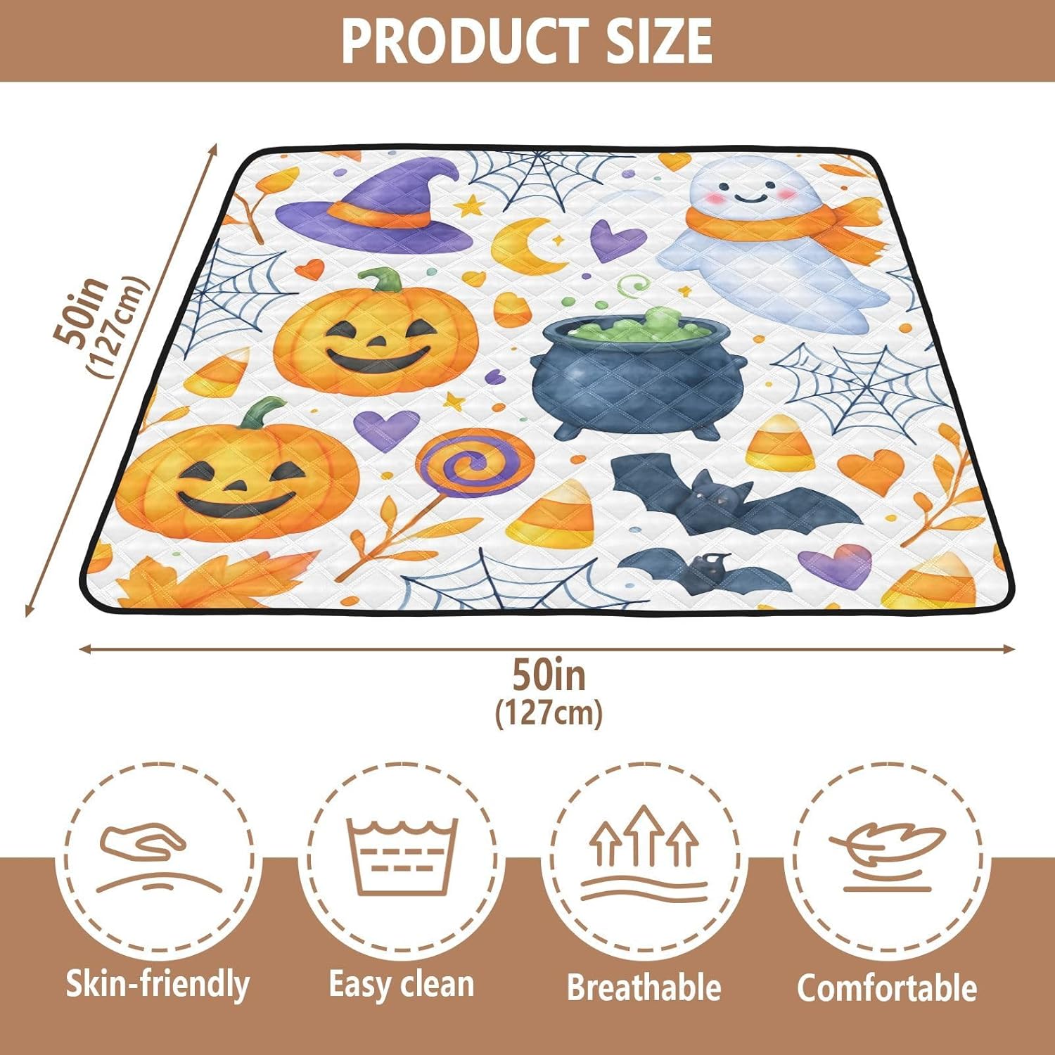 Graffiti Halloween Elements Baby Play Mat, 50“ X 50” Washable Folding Crawling Mat, Baby Floor Mat, Soft, Non-Slip