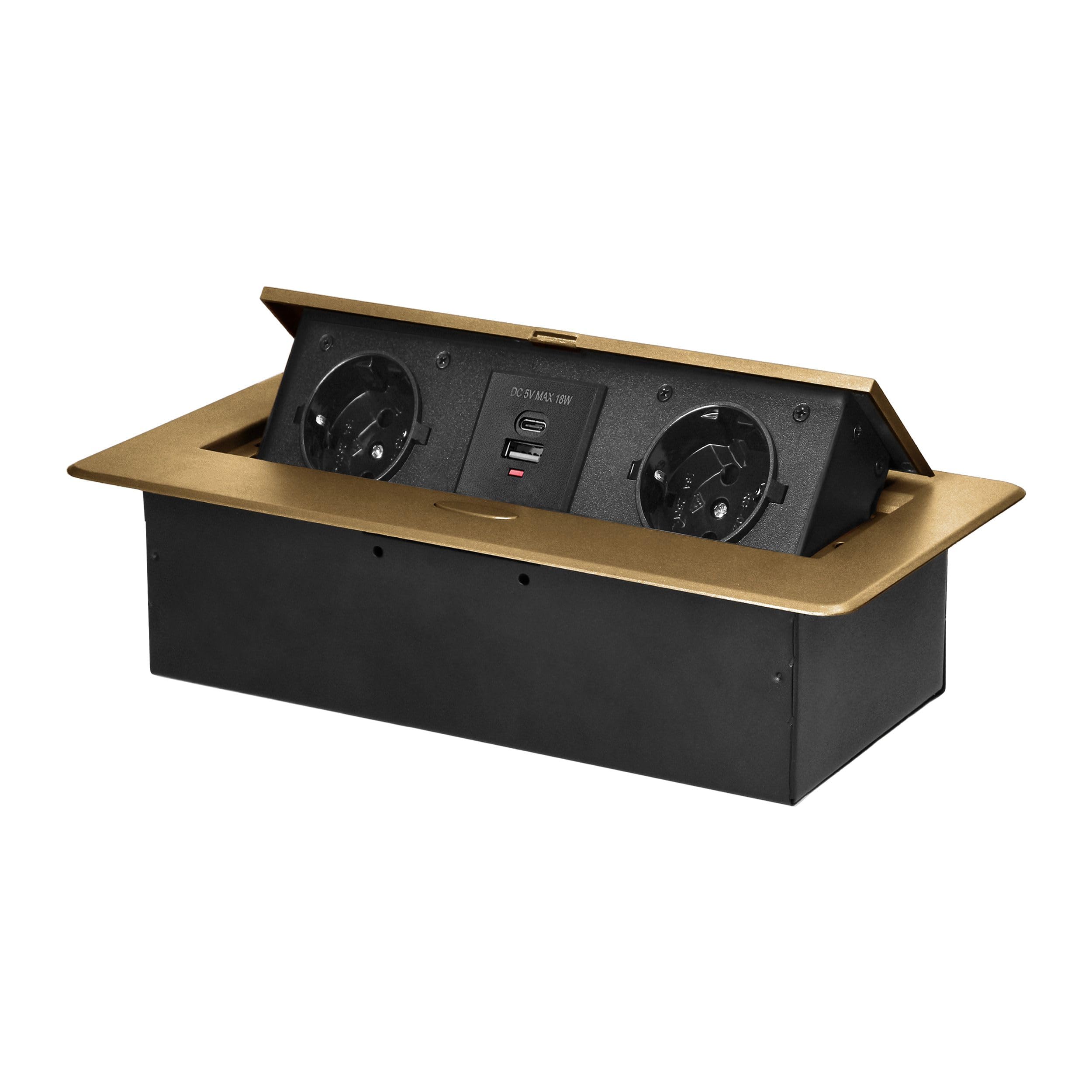 Bloc Prise Encastrable Plan de Travail avec Bord Plat et 2 Prises Schuko Multiprise Bureau avec 2X USB Type A et C Adaptée à la Norme Allemande Bloc Prise Escamotable (Schuko) (doré)