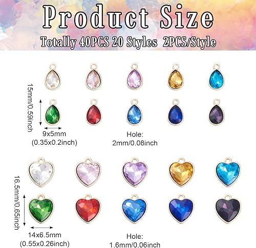 Vista 37 de Cheriswelry 48 dijes redondos de aleación de cristal de aleación de oro plateado de 0.295 in con diamantes de imitación, colgantes pequeños