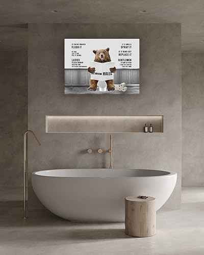 Miniatura 4 de Arte de pared de oso para baño, imágenes divertidas de oso en el inodoro, para pared, reglas de baño, pintura en lienzo en blanco y negro,