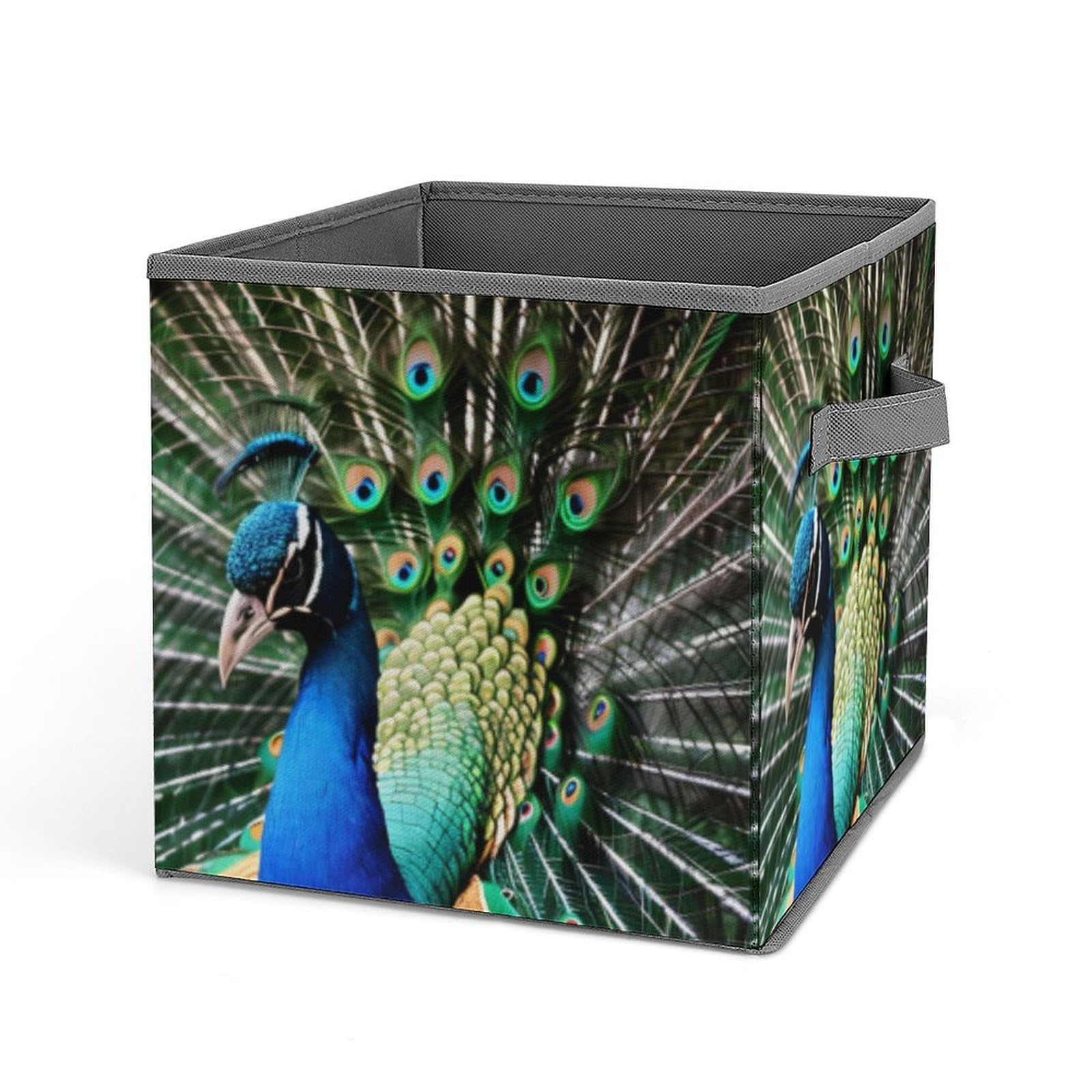 JTREHY Peacock Storage Bins Sturdy Large Capacity Folding Sorting Boxes Convenient Stable Storage Box Collapsible Fabric Storages Cubes Organizer with Handles