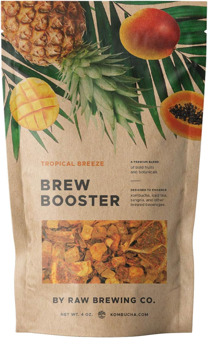 Kombucha.com Tropical Breeze BREW BOOSTER - Super Premium Pineapple, Mango, Papaya Blend w/ Botanicals for Creating Store Quality Kombucha, Flavored Iced Tea, Sangria, and More - All Natural, Loose Leaf, Caffeine Free, No Artificial Flavors, Immunity Boosting (4 ounce, Makes 4 Gallons)