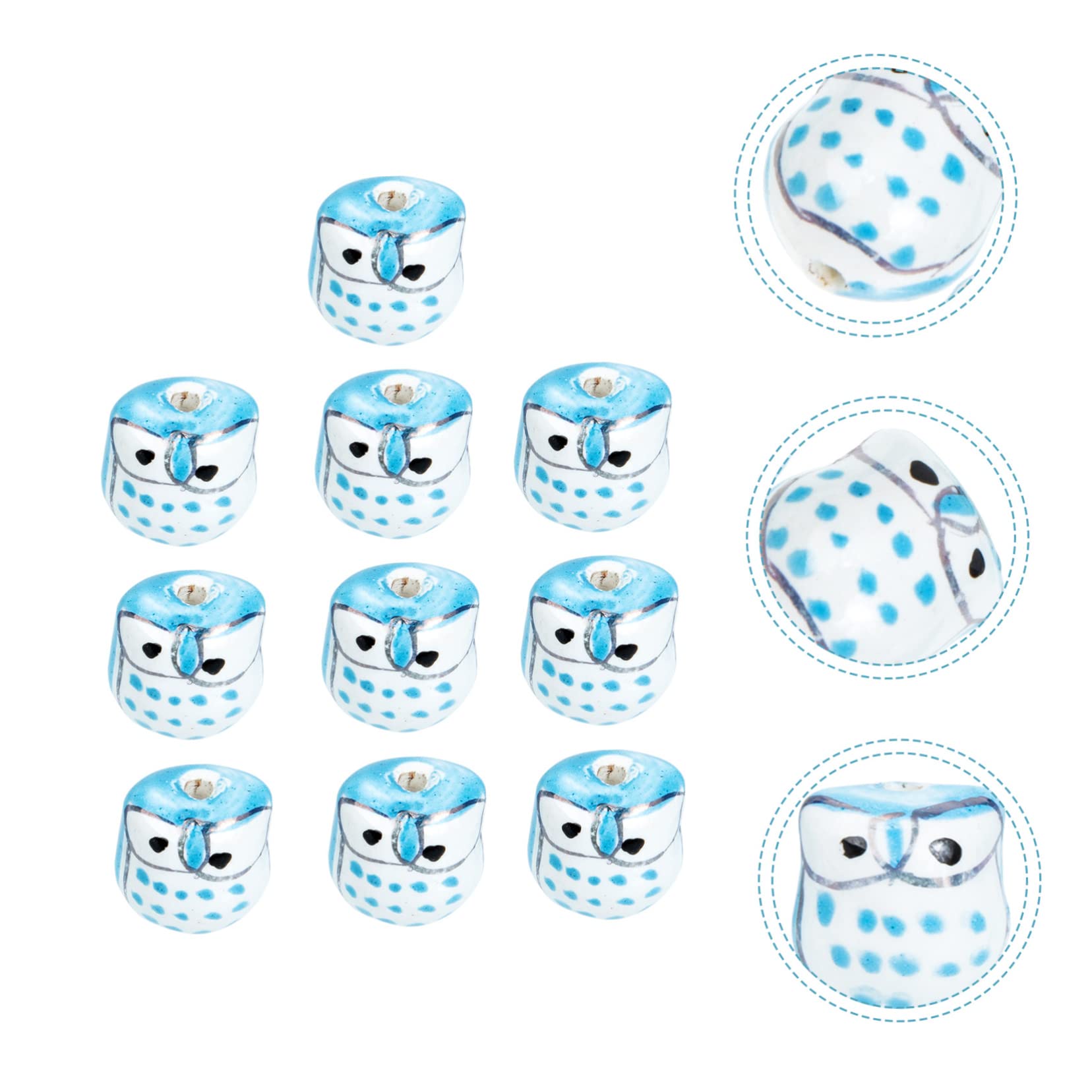 4 Ensembles Collier Bricolage Perles Bracelet De Perles d'animaux Petit Perles d'animaux Peintes À La Main Bracelets Perlés Hibou Perles Rondes Sky-Blue Céramique 10 Pièces * 4