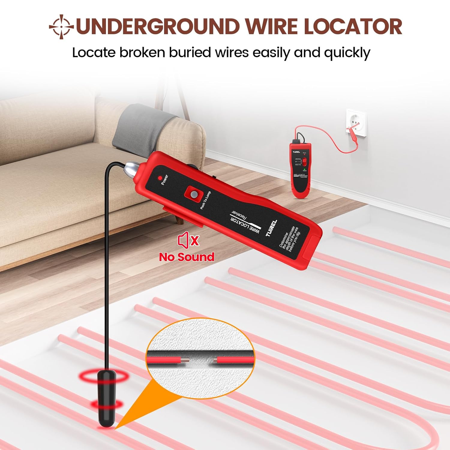 Underground Wire Locator, Cable Tester F02 Pro with 1100mAh Rechargeable Battery, Up to 4 Feet Deep and 2000 Feet Length, Wire Tracer for Locating Dog Fence Irrigation Cable Wire Control